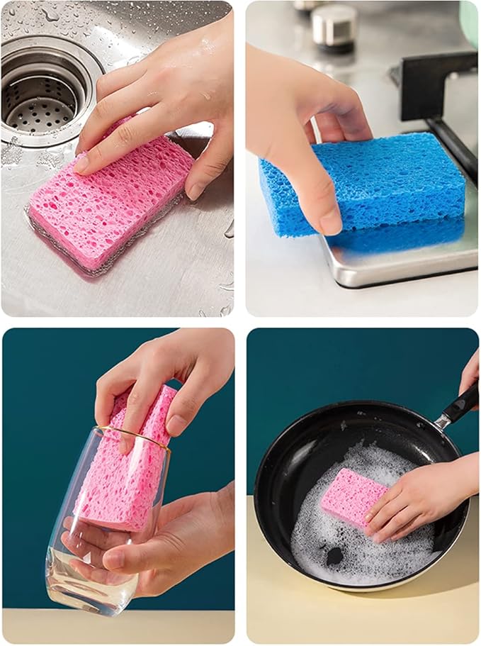 METUUTER 12-Count Kitchen Sponges- Compressed Cellulose Sponges Non-Scratch Natural Dish Sponge for Kitchen Bathroom Cars, Funny Cut-Outs DIY for Kids-Absorb Water Before Use