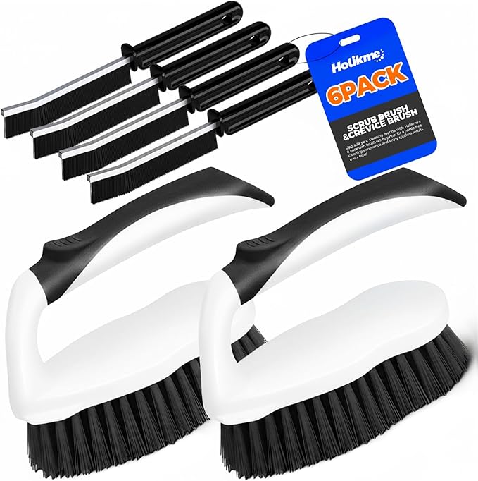 Scrub Brush - 6 Pack, Scrub Brushes for Cleaning, Heavy-Duty Scrub Brush, Stiff Bristles Cleaning Brush, for Kitchen, Bathtub, Floor and Wall Surfaces, Black