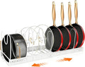 Expandable Pots and Pans Organizer Rack for Under-Cabinet Storage - Adjustable Kitchen Cabinet Organizer with 13 Dividers, Cutting Board Holder & 6 Non-Slip Silicone Pads-White