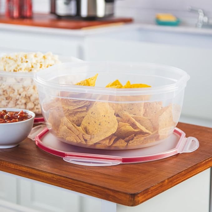 Sterilite Ultra-Seal 8.1 Qt Bowl, Large Airtight Food Storage Container, Latching Lid, Microwave and Dishwasher Safe, Clear With Red Gasket, 8-Pack