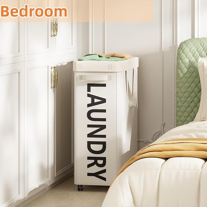 2 Pack Rolling Laundry Basket with Wheels, 90L Hamper with Wheels and Removable Mesh Bag, White Laundry Baskets on Wheels for Bedroom, Dorm, Clothes Hamper Organizer