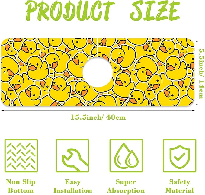 Sink Splash Guard Faucet Mat Rubber Ducky Absorbent Fast Drying Mat Sink Gadgets Splash Guard Behind Faucet Drip Catcher for Kitchen Bathroom 15.5"X5.5"