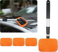 Ziciner Car Windshield Cleaner, Microfiber Auto Cleaning Wiper with Aluminum Extendable Handle and 2 Washable Reusable Cloth Pad Head, Vehicle Interior Exterior Cleaner Kit (Orange-Rectangle)