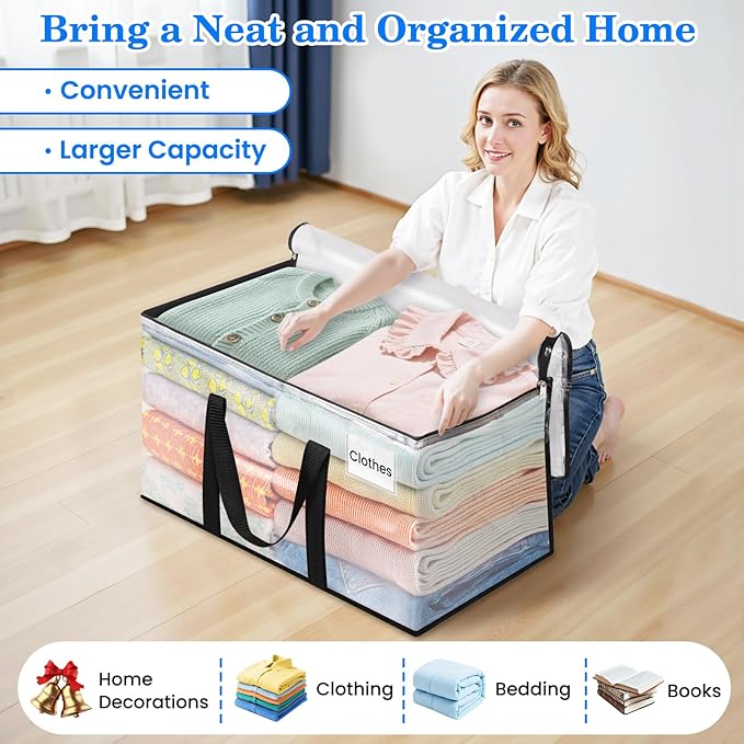 BlissTotes 2-Pack Large Moving Bags with Backpack Straps & Strong Zippers, Heavy-Duty Storage Bags Moving Boxes for Space Saving, Dorms, Transport, 76L-20 Gallons, Clear