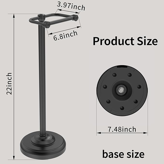 WZRUA Toilet Paper Holder Stand, Matte Black Toilet Paper Holder Free Standing,Post Pivoting Design & Stable Weighted Base SUS304 Stainless Steel for Bathroom