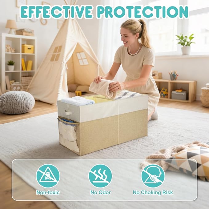 BALEINE Fabric Storage Bins with Lid, Collapsible Extra Large Storage Boxes Bins Baskets with Divider for Home Organizing (25"x13"x16", Black&Beige)