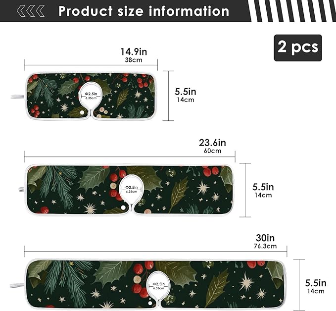 Sink Faucet Absorbing Mat Kitchen Sink Splash Guard Splash Faucet Drip Catcher for Bar RV Bathroom 2PCS 30x5.5in Green Christmas Holly Berries Pine Needles Leaves