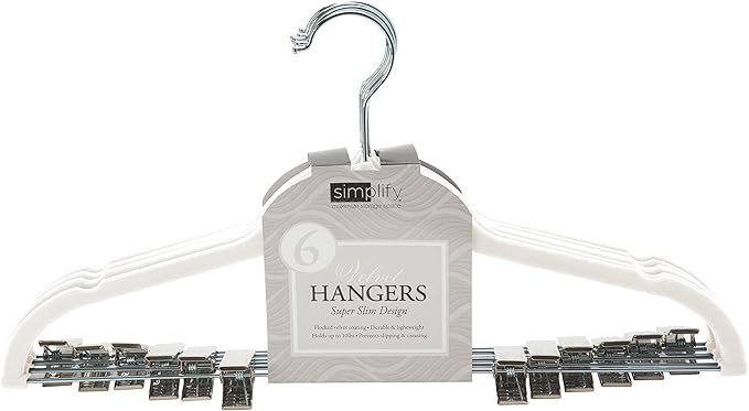 Simplify 24 Pack Velvet Hangers with Clips | Skirt and Pants | Slim Space Saving | Closet Organization | Non-Slip | Prevent Creases | Swivel Neck | Durable | Ivory
