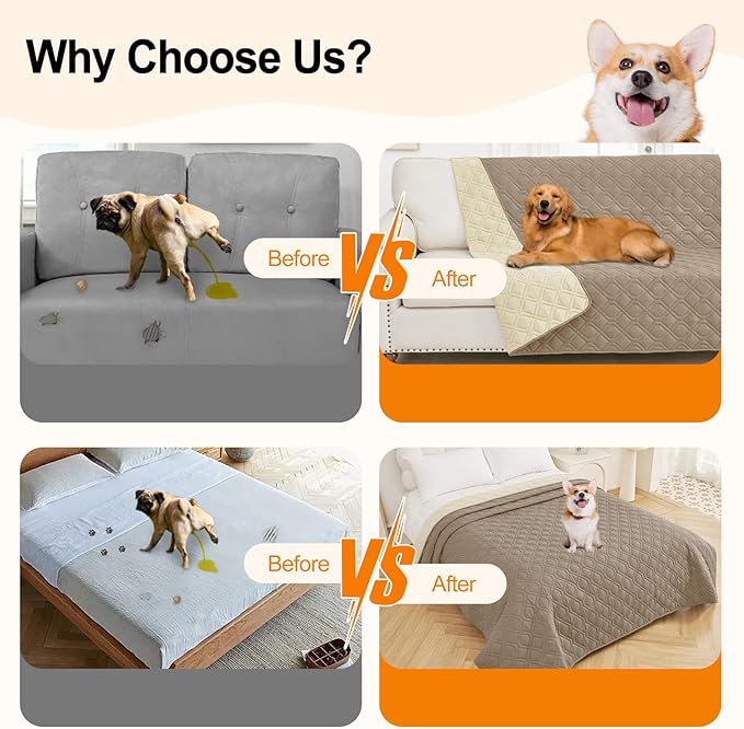 Smiry Reversible Waterproof Couch Covers for Sofa, Washable Dogs Pet Couch Covers for 3 Cushion Sofa Pet Friendly, Water Resistant Furniture Protector Slipcover, Geometric (82"x120", Taupe/Beige)