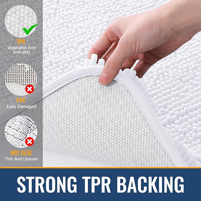 Arotive Bathroom Rugs 70x24, Extra Soft Absorbent Shaggy Chenille Bath Rugs, Machine Washable Rubber Backing Non-Slip Bath Mats for Bathroom Floor Tub and Shower, Home Decor Accessories, White