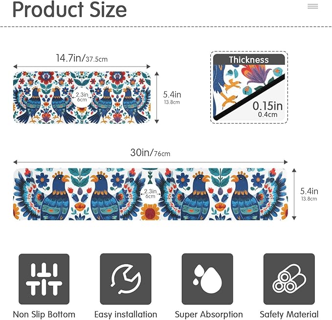 Mexico Eagles Flowers Blue Kitchen Sink Splash Guard Sink Faucet Mat Faucet Handle Drip Catcher Drain Mats for Kitchen Bathroom Countertop Absorbent Dish Drying Pad 2Pack 30x5.4IN