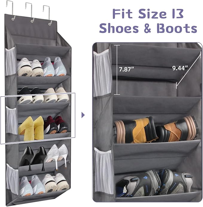 Miracsnail Over the Door Shoe Rack Organizer Hanging Fits 12 Pairs Shoes with 6 Mesh Pockets 6 Deep Large Pockets 50lbs Weight Capacity Behind the Door Storage Organizers for Closet Narrow Door 1 Pack