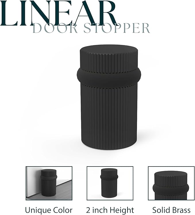 Mega Handles Linear Floor Door Stopper, Quickly Installed Wall Protector, Wall Protectors from Door Knobs, Floor Door Stop with Mounting Hardware Included - Matte Black - 2 Inch