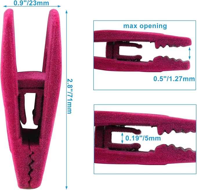 Litoexpe 20 Pcs Hot Pink Velvet Hangers Clips, Pants Hangers Velvet Clips, Strong Finger Flocked Clips for Thin Felt Hangers