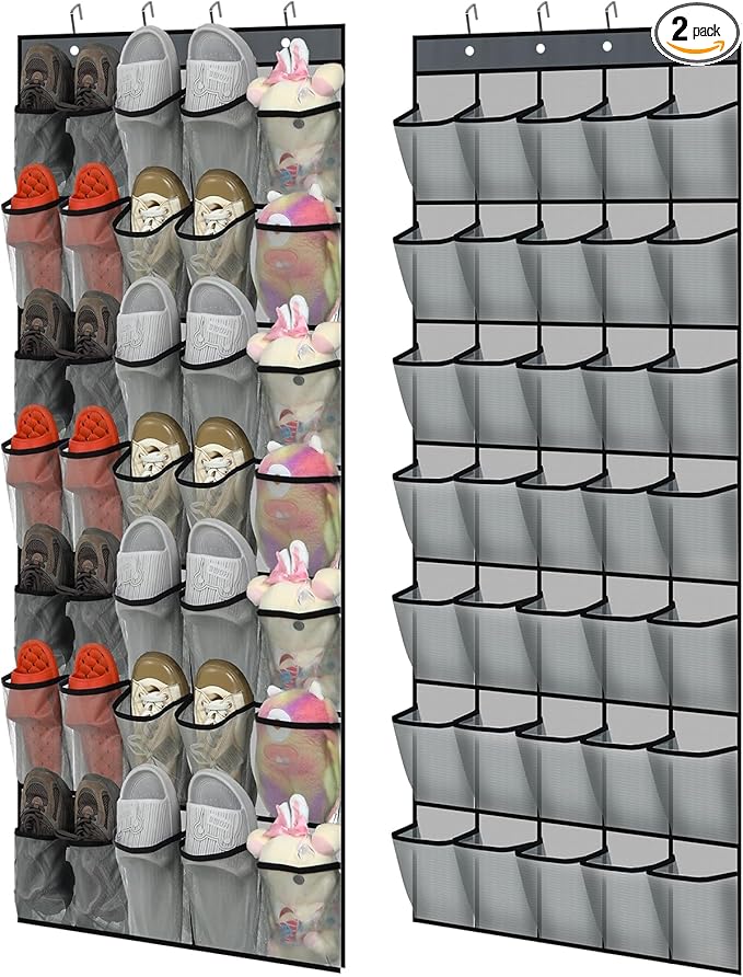 Windyun 2 Pcs 70 Large over The Door Shoe Organizer Hanging Shoe Rack for Closet Holder Gray Mesh Pockets Back to School Behind Door Hanger Storage Nonslip for Home Room School Dorm, Each 35 Pockets