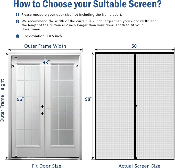 WochiTV Gray Magnetic Screen Door Fits Door Size 48" x 96", Screen Size 50" x 98", Mesh Net Curtain with Magnet Keep Fresh Air in