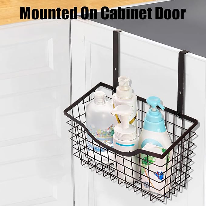 Nicunom 2 Pack Cabinet & Wall Mount Basket, Large Metal Wire Basket Wall Mount Hanging Basket Over Cabinet Door Organizer Bin Grid Storage Baskets for Home Kitchen Bathroom Pantry, Bronze