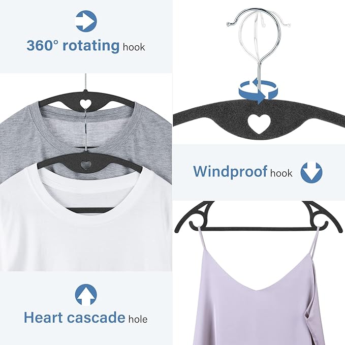 IEOKE Velvet Hangers 50 Pack: Felt Clothes Hangers Heavy Duty Shirt Sweater Hangers No Shoulder Bump Non Slip Slim Thin Coat Hangers for Closet - Black