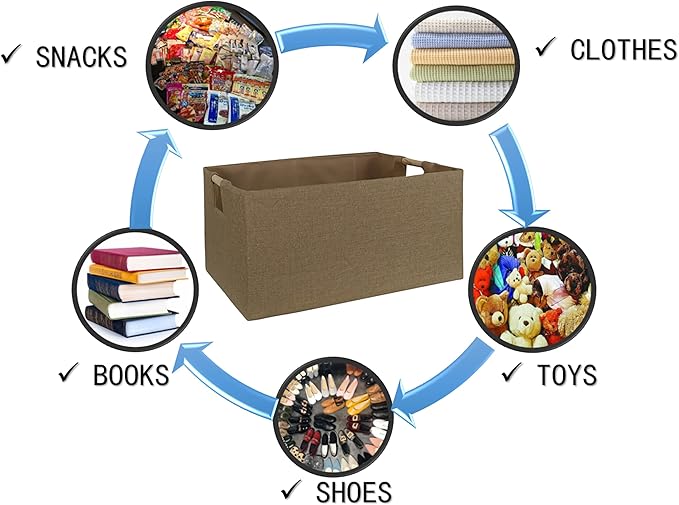 Storage Bin for Shelves Rectangle Closet Baskets Foldable Box with Handles Khaki Baskets Toy Boxes for Home Office Car Dormroom
