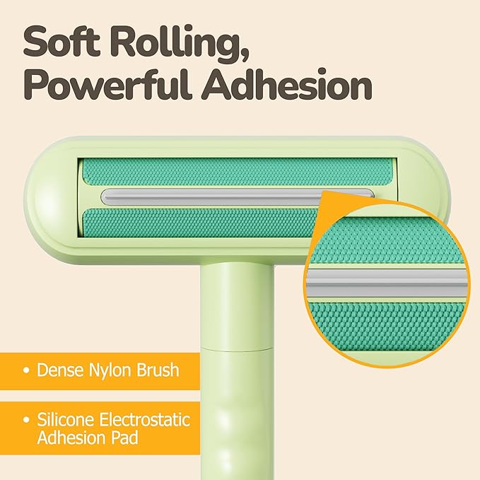 SHIMMURR Reusable Pet Hair Remover - Lint Roller for Dog & Cat Fur - for Furniture, Carpet, Clothing - Detachable Handle (Green)