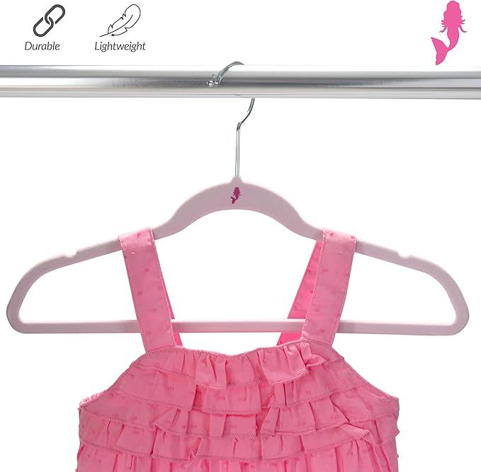 Simplify 25 Pack Kids Velvet Hangers | Slim | Non-Slip Design | Space Saving | Childrens Clothes | Shirts | Pants | Dresses | Baby Nursery | Closet Storage & Organization | Blush