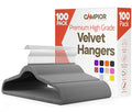 Gray Velvet Hangers 100 Pack – 360° Swivel Hook, Non-Slip and Space Saving Hangers, Heavy-Duty 11 lbs Weight Capacity - Smooth Velvet Finish for Crease-Free Clothes and Effortless Closet Organization