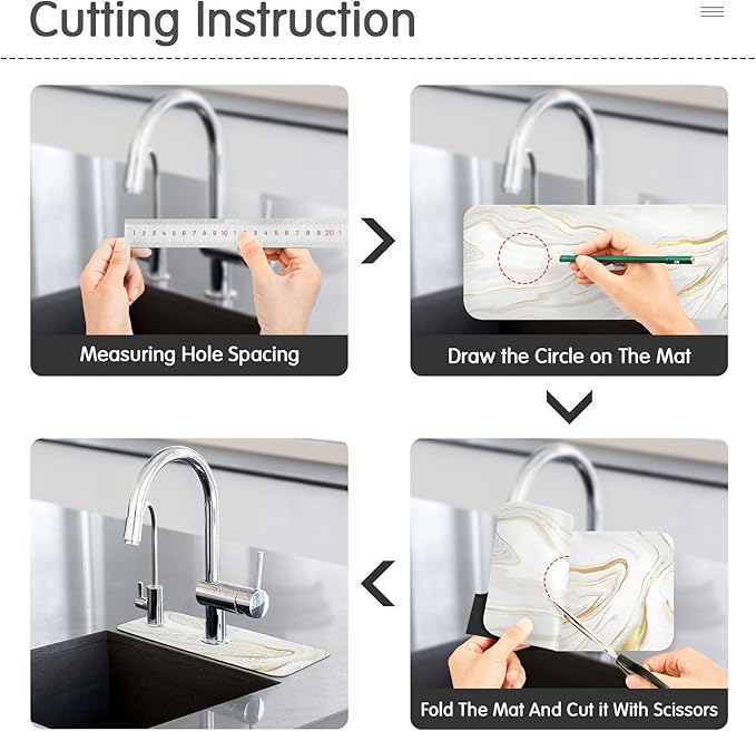 Kitchen Sink Splash Guard Sink Faucet Mat Faucet Handle Drip Catcher Drain Mats for Kitchen Bathroom Countertop Absorbent Dish Drying Mat Pad 2pack 30x5.4Inch White Marble Texture
