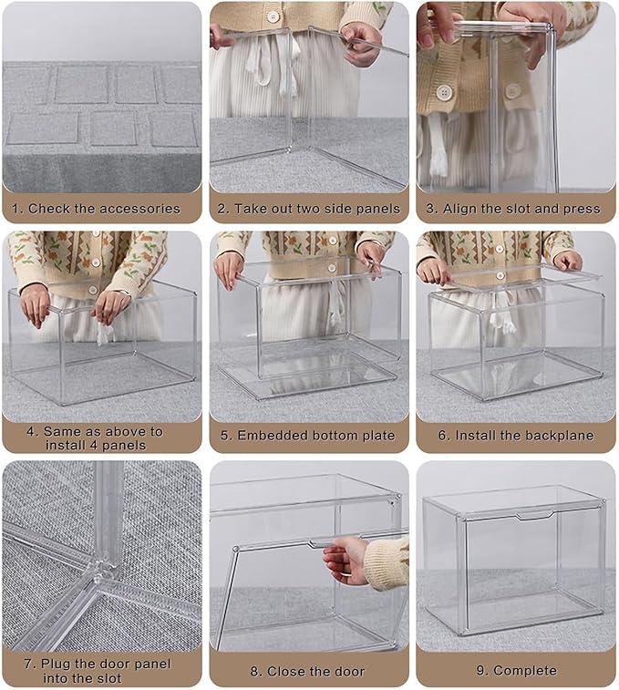 Large Clear Stackable Acrylic Storage Bins with Door, Dustproof Figure Collectibles Display Case, Football & Motorcycle Helmet Showcase, Basketball, Sports Memorabilia Organizer (XL, Count, 3)