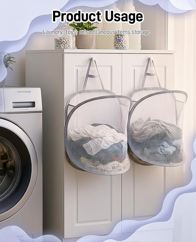 3 Pack Small Hanging Laundry Bag, Foldable Mini Mesh Laundry Hamper Basket