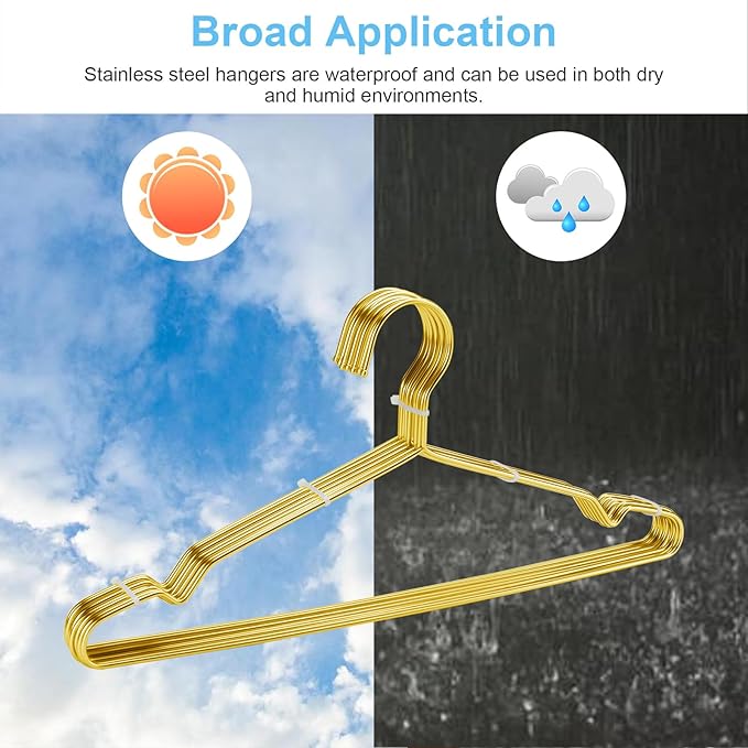 Clothes Hangers 50 Pack Coat Hangers Wire Hangars Bulk Metal Hanger Non Slip Heavy Duty Clothing Hangar Space Saving Thin Hangars Stainless Steel Hanger for Clothes, 16.5 Inch Gold
