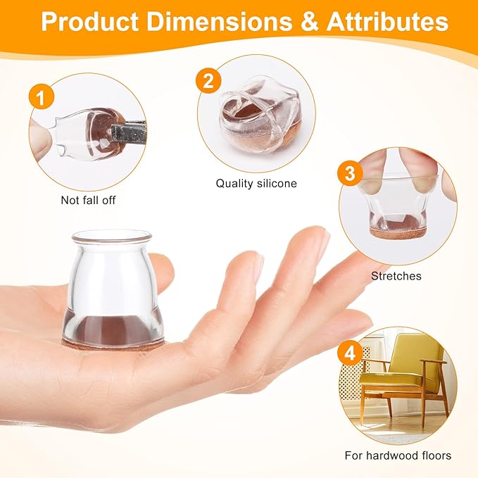 CHUNZEXI 36 Pack Extra Small Chair Leg Floor Protectors for Hardwood Floors, Silicone Felt Covers Pads Caps, Protect Wood Furniture Feet Floors Noise Reduce and Scratch (Universal X-Small & Clear)