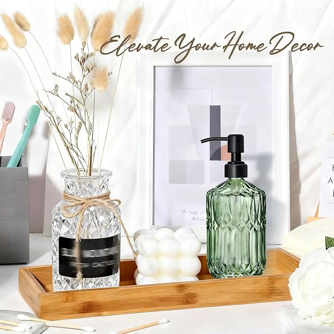 17 Oz Green Glass Kitchen Soap Dispenser for Dish Soap, 2 Pack Bathroom Soap Dispenser Set with Black Rust Proof Pump for Lotion, Hand soap or Body Wash