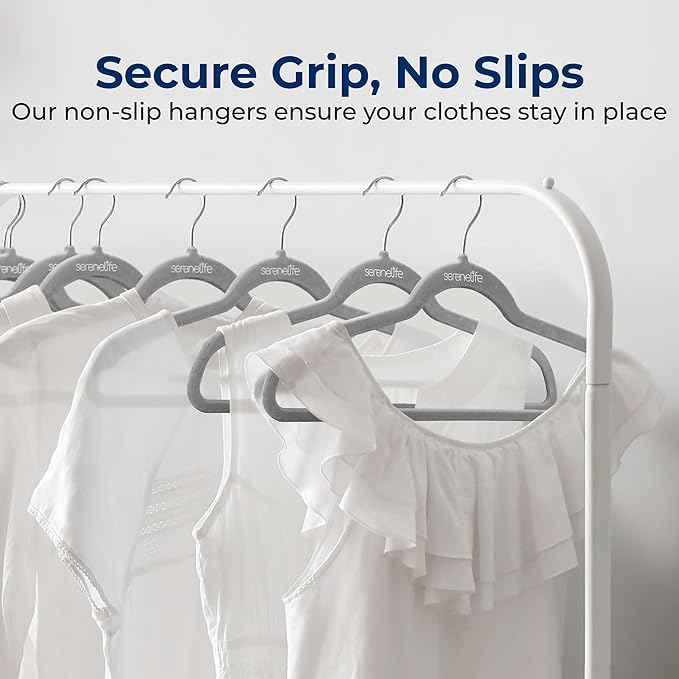 SereneLife 150 Pack Velvet Hangers - Non-Slip with 360° Swivel Hook - Ultra-Thin, Lightweight, Space-Saving, Felt Hangers for Shirts, Sweaters, Hoodies, Kids Clothes & Dresses
