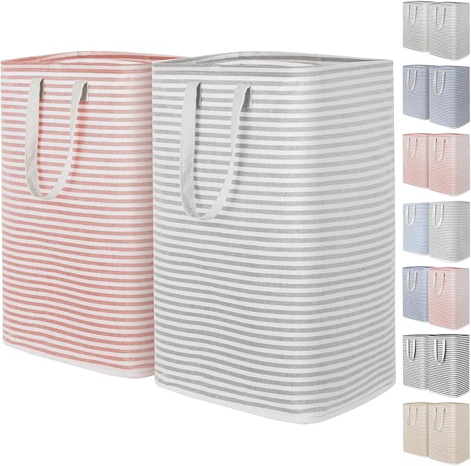 Lifewit 2 Pack Laundry Hamper Large Collapsible Laundry Baskets, Freestanding Waterproof Clothes Hamper with Easy Carry Handles in Laundry Room Bedroom Bathroom College Dorm, Grey&Pink, 2 x 80L