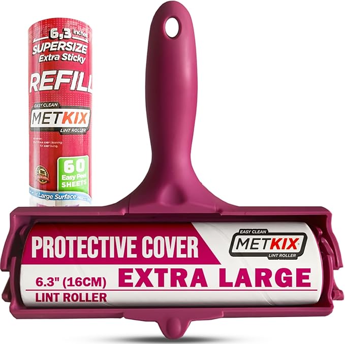 Metkix Large Lint Roller 6.3" with Extra Refill -120 Sticky Sheets, Protective Cover Design, Big Lint Roller for Pet Hair, Furniture, Bed, Couch, Floor & More