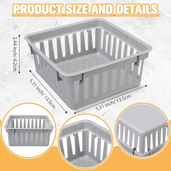 Tatuo 24 Pcs Classroom Small Plastic Baskets Bulk Storage Baskets for Organizing Crayon Pencil Containers Organizer Bins for Back to School Gift Office Desk Drawer Home, 5.31 x 5.31 x 2.44 Inch(Grey)