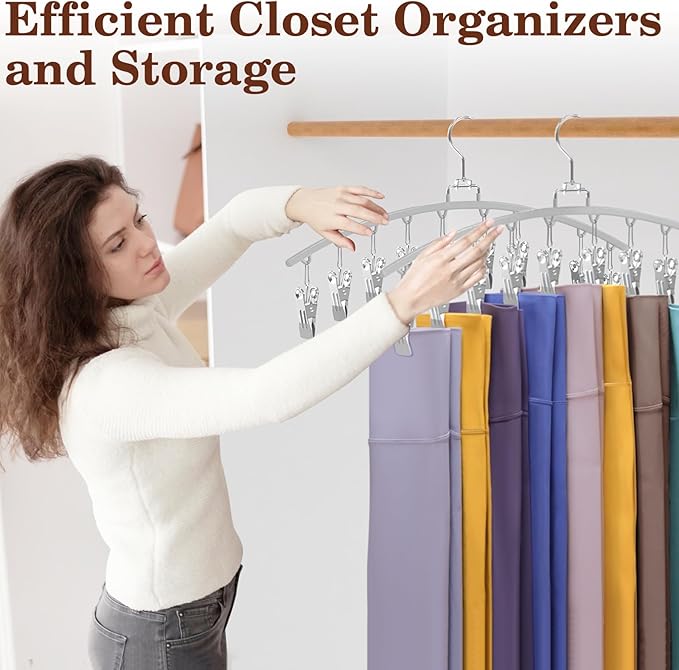 Ginyoyo 4 Pack Legging Organizer for Closet, Metal Gym Clothes Organizer w/40 Clips Holds 40 Leggings, Scarf Hangers Space Saving, Closet Organizers and Storage, Room Organization Essentials, Grey