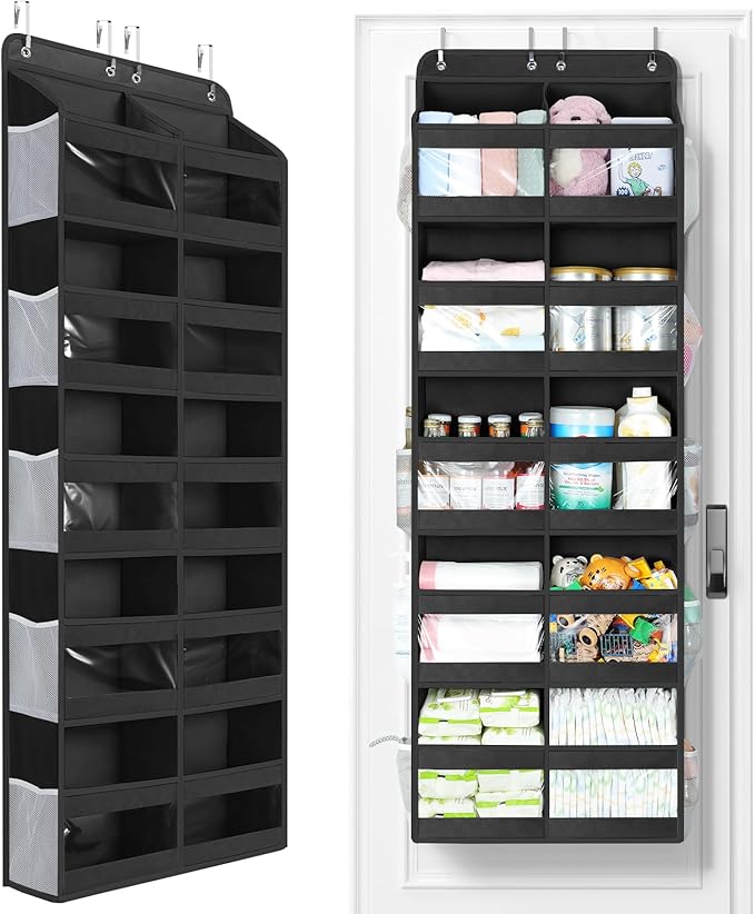 Yecaye 5-Tier Over The Door Organizer Dual-Column, 80lbs Load Over the Door Storage of 10 Compartments, Heavy Duty Extra Large Door Organizer Hanging for Bedroom Closet Nursery Bathroom Pantry, Black