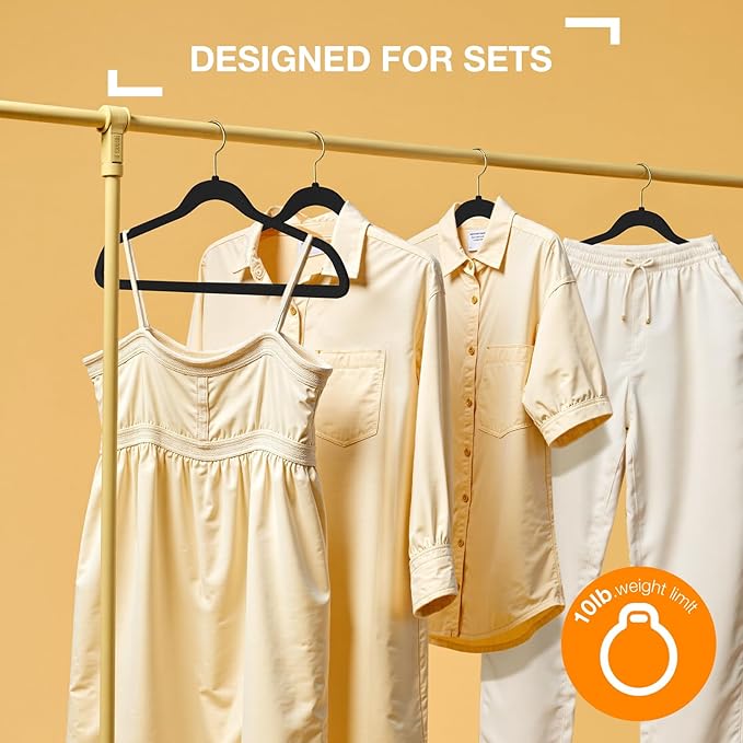 Korpai 50 Pack Black Velvet Hangers,Coat Hanger Non Slip,Heavy-Duty,Space Saving,Slim Clothes Hangers for Pants,Outfit,Skirts,Suits,Coats,Dresses ect.Felt Hangers with Gold 360°Swivel Hook