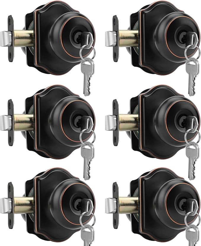 Haidms Keyed Entry Bronze Door Knob Interior, Exterior Locking Door Knobs, Oil Rubbed Bronze Exterior Doorknobs with Lock and Key, 6 Pack