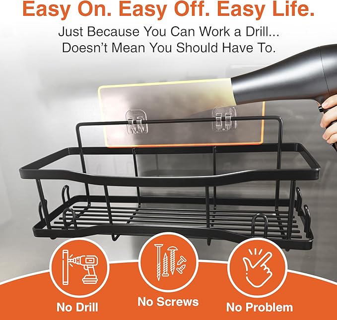 Shower Caddy Bathroom Shelves, The Athena Silken 4 Set, 40LB Capacity, Adhesive Tape No Drill - Rustproof -Gorgeous Powder Coated 304 Stainless Steel Shower Organizer for kitchen & Home Decor - Black
