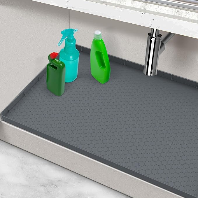 Silicone Under Sink Mat 22" x 19", Under Sink Mats for Kitchen Waterproof, Under Sink Protector Mats for Cabinets, Under Sink Tray Organizer for Kitchen and Bathroom, Gray