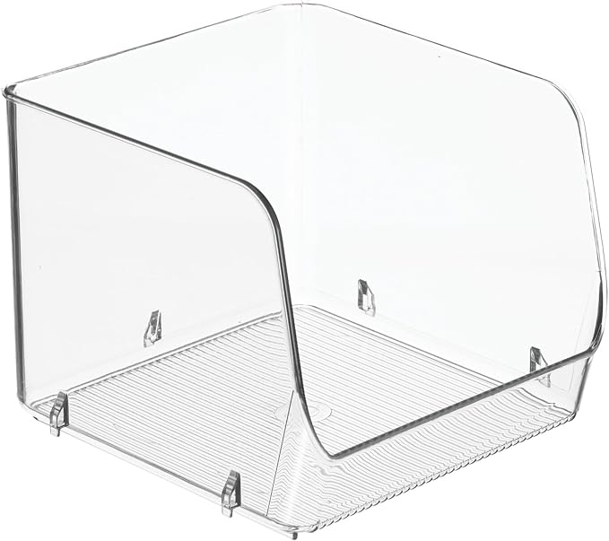 iDesign Stackable Open-Front Storage Bin for Pantry or Household Storage, Clear, Made in USA