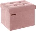 SONGMICS Storage Ottoman, Foldable Small Ottoman Foot Rest, 12.2 x 16.1 Inches Foot Stool, Load up to 286 lb, for Living Room, Bedroom, Dorm, Jelly Pink ULSF200R01