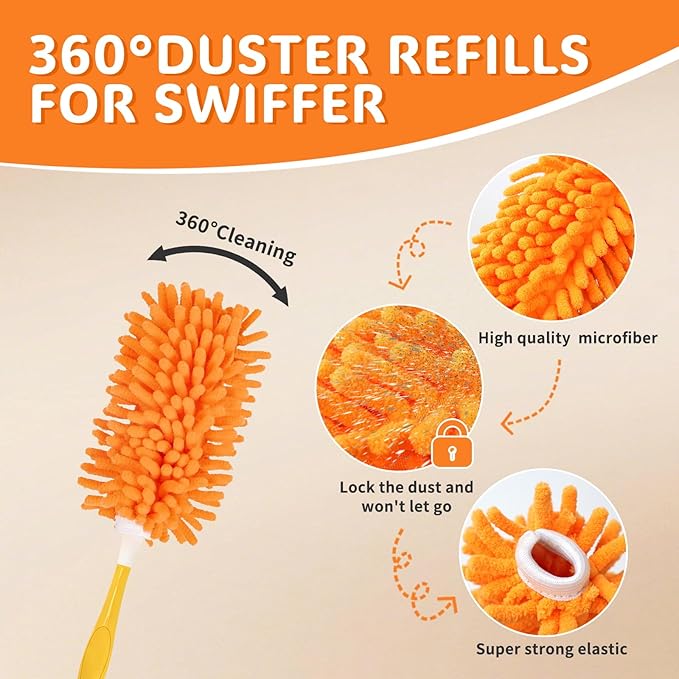 Reusable Duster Refill Compatible with Swiffer Hand Duster, 360 Duster Refills Only, Washable Pet Heavy Duty Dusters Refills for Swiffer Duster Extended Handle, 6 Pack (Handle is Not Included)