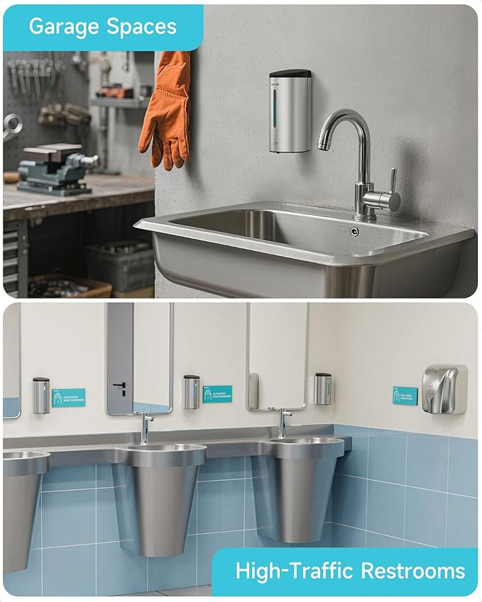 AIKE Automatic Wall Mount Liquid Soap Dispenser, Commercial Stainless Steel with 25oz Large Capacity Save Time Effort and Cost,Model AK1205(Brushed)