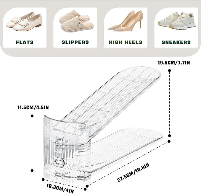 FENRUNXU Shoe Slots Organizer for Closet,12PACK Shoe Stacker Shoe Rack Organizer for Closet Space Saver Storage Shoe Holder Organization(Transparent)