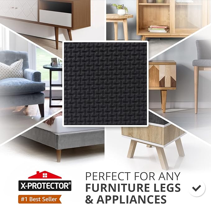X-Protector Non Slip Furniture Pads for Hardwood Floors - 16 PCS 3'' - Anti Slip Rubber Square Pads - Black / Brown