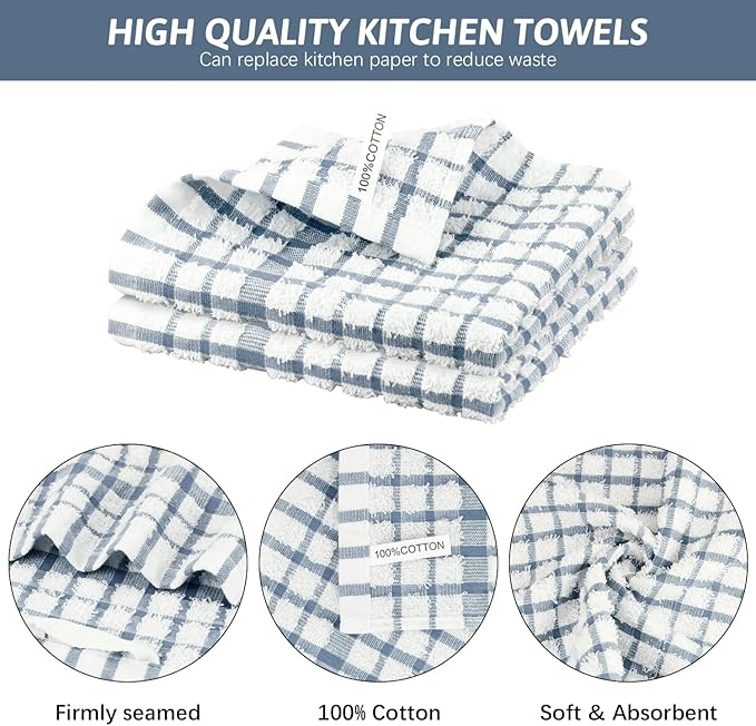 Nialnant 8PCS Dish Cloths,100% Cotton Soft Absorbent Cleaning Rags,Quick Drying Dish Towels for Kitchen,Washing Dishes-Little Blue,12x12in
