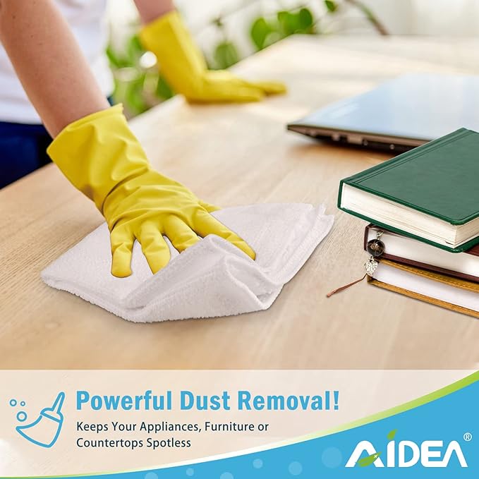 AIDEA Microfiber Cleaning Cloth White 50PK, Cleaning Rags, Lint Free Microfiber Towels, Kitchen Towels Dusting Cloth, Wash Cloths, Dish Rags White, 11.5"x 11.5"